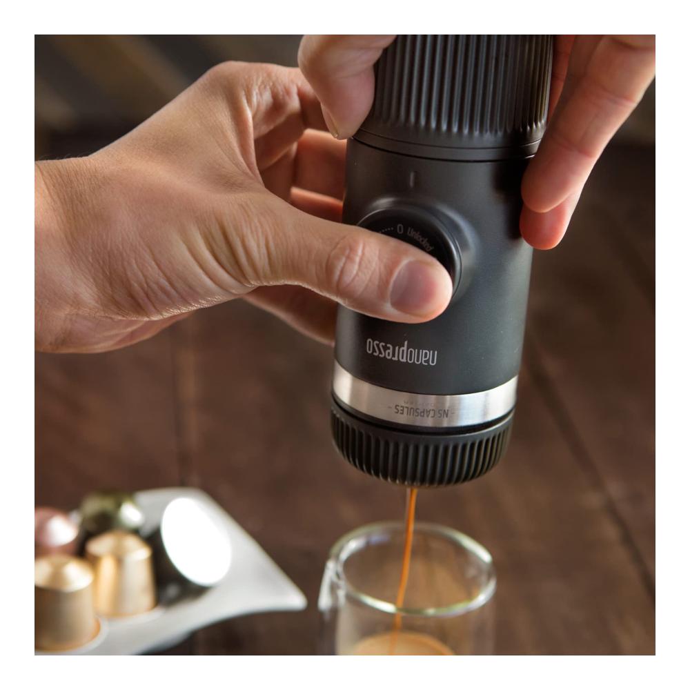 Nanopresso Tragbare Espressomaschine | 1-Tassen-Kaffeemaschinen | Aktualisierte Minipresso-Version | 18 bar Druck | Ideal für Camping & Reisen | Manuell betrieben | Kompakt & Leistungsstark