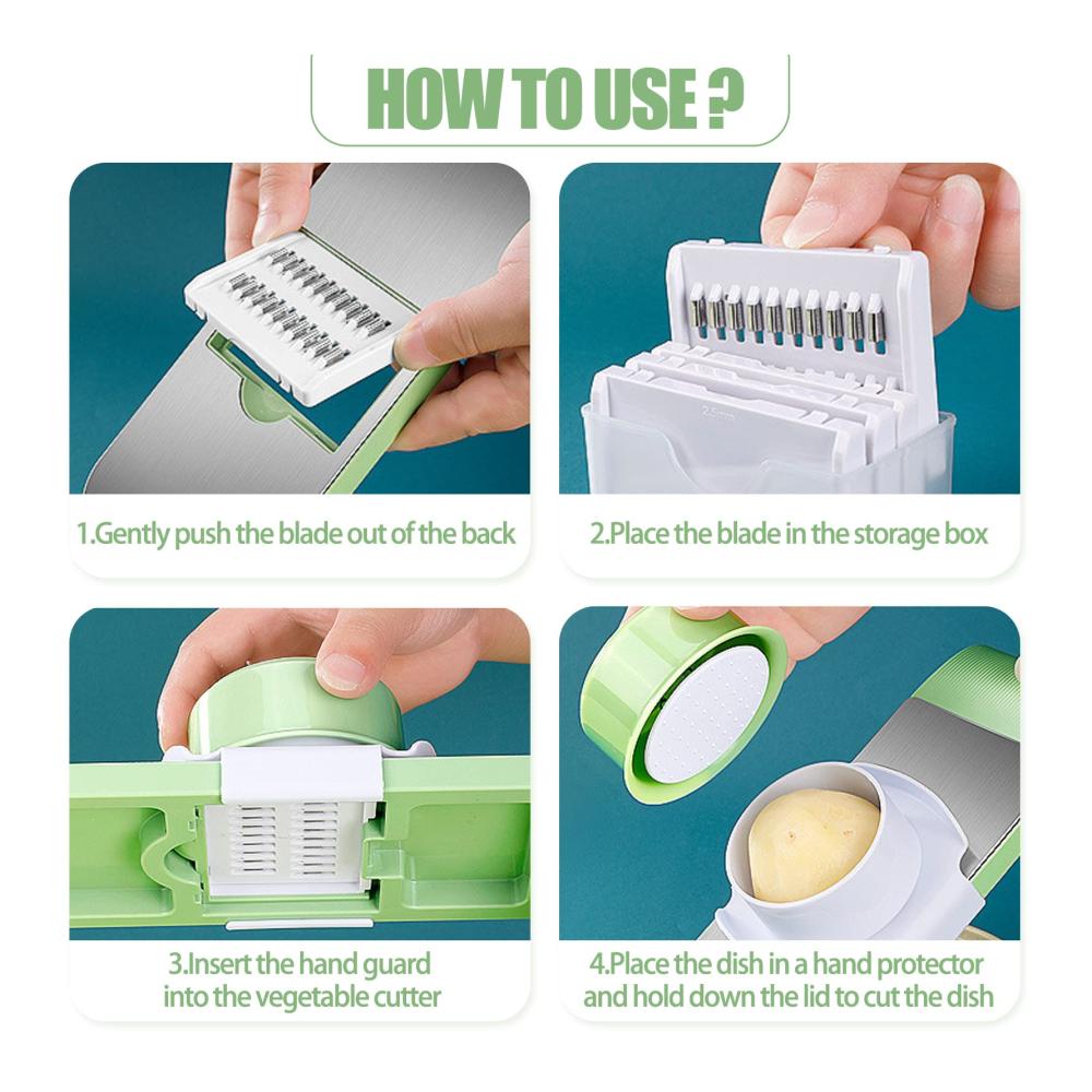 Erleben Sie müheloses Gemüseschneiden! Gemüsehobel Pommesschneider mit 5 einstellbaren Klingen für perfekte Scheibendicke. Vielseitige Reibe für Schnittstärken bis zu 8 mm. Der ultimative Vegetable Nicer Slicer Kartoffelschneider und Zwiebelschneider in elegantem Grau. Machen Sie Ihre Küche effizienter