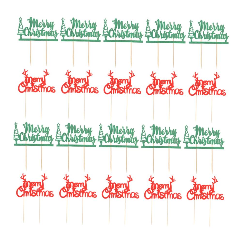 Entzückende Weihnachtskuchendekoration! 20 Stück Tortendekorationssets mit Einsteckkarten Kuchenspießen Dessertaufsätzen und Papiergeweihen - Perfekt für festliche Kreationen