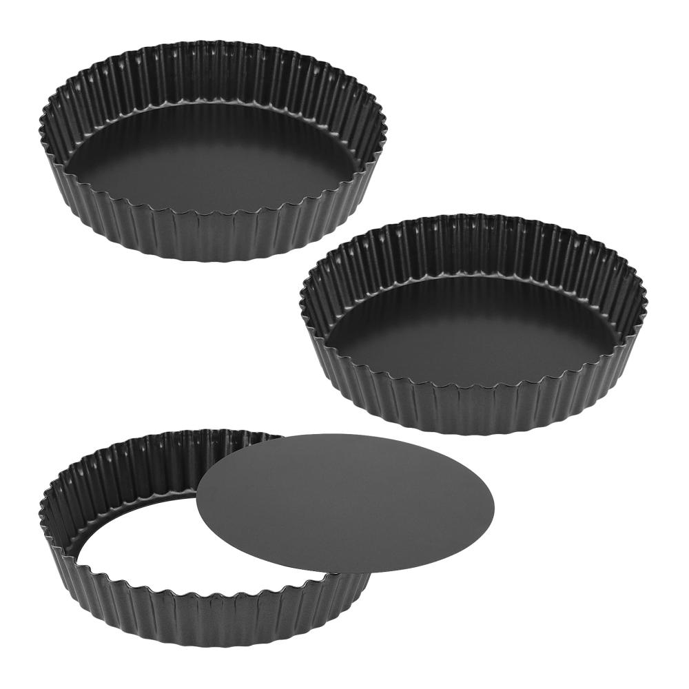 Premium Törtchenformen Set 22 cm – 3-teilig | Backform für Quiches Kuchen Flans & mehr | Herausnehmbarer Boden | Geriffeltes Design | Backzubehör für feinste Backkreationen