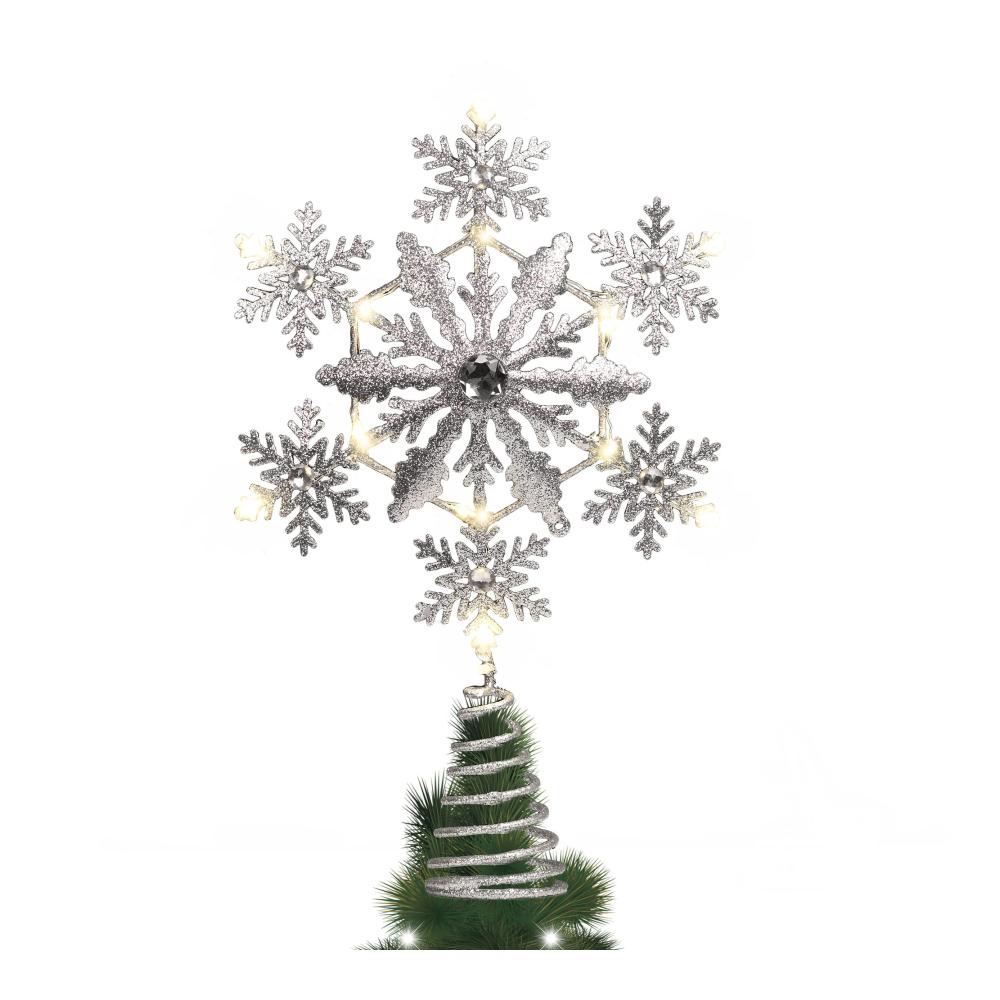 Strahlende Festlichkeit Valery Madelyn 33cm LED Weihnachtsbaumspitze - Batteriebetrieben Glitzernd in Weiß-Gold - Dekorative Spitze für die Feiertage