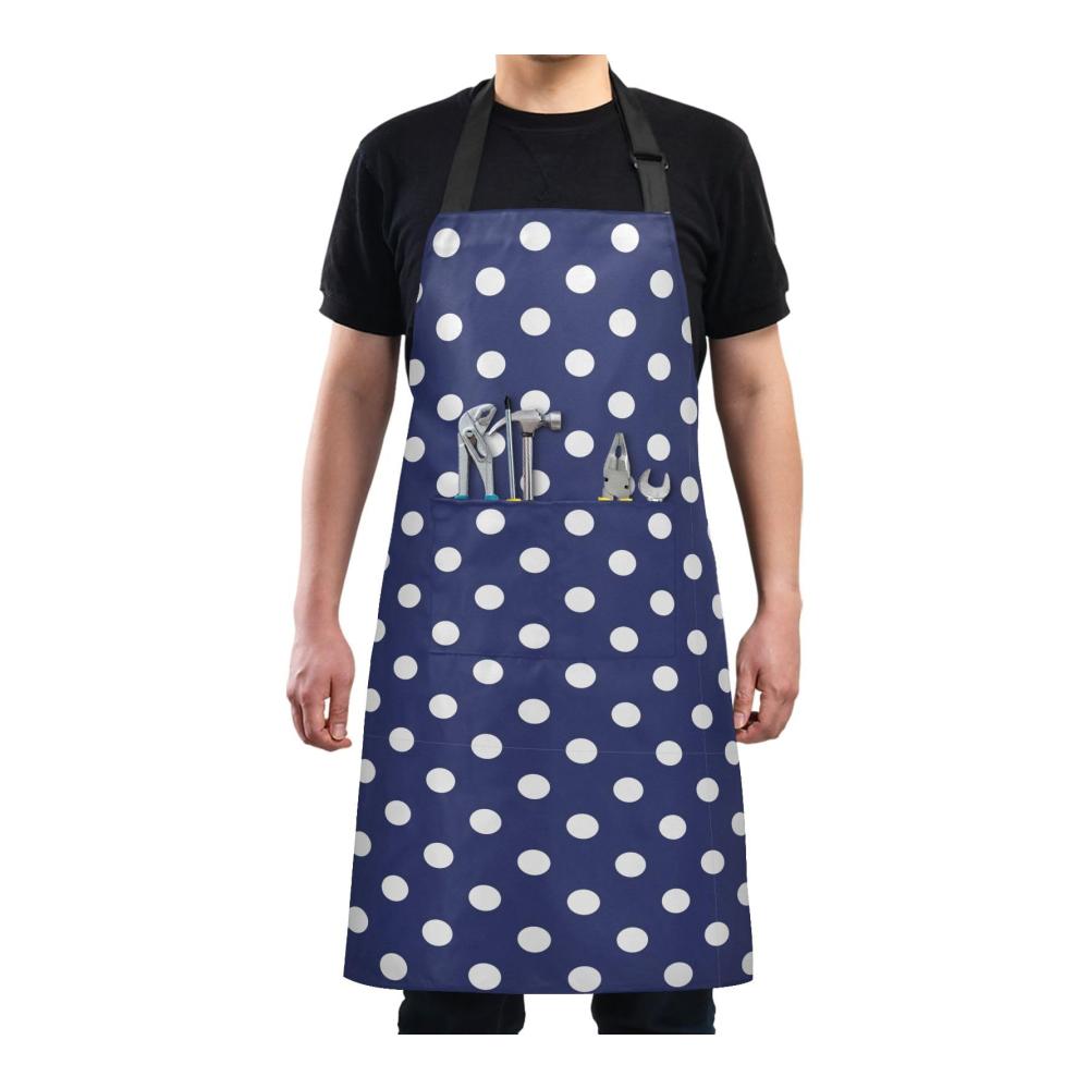 Hochwertige Wasserdichte Kochschürze mit Tasche - Marineblau-Weiß Polka Dots Design - Verstellbar für Damen und Herren - Ideal für Küche Grillen und Gartenarbeit