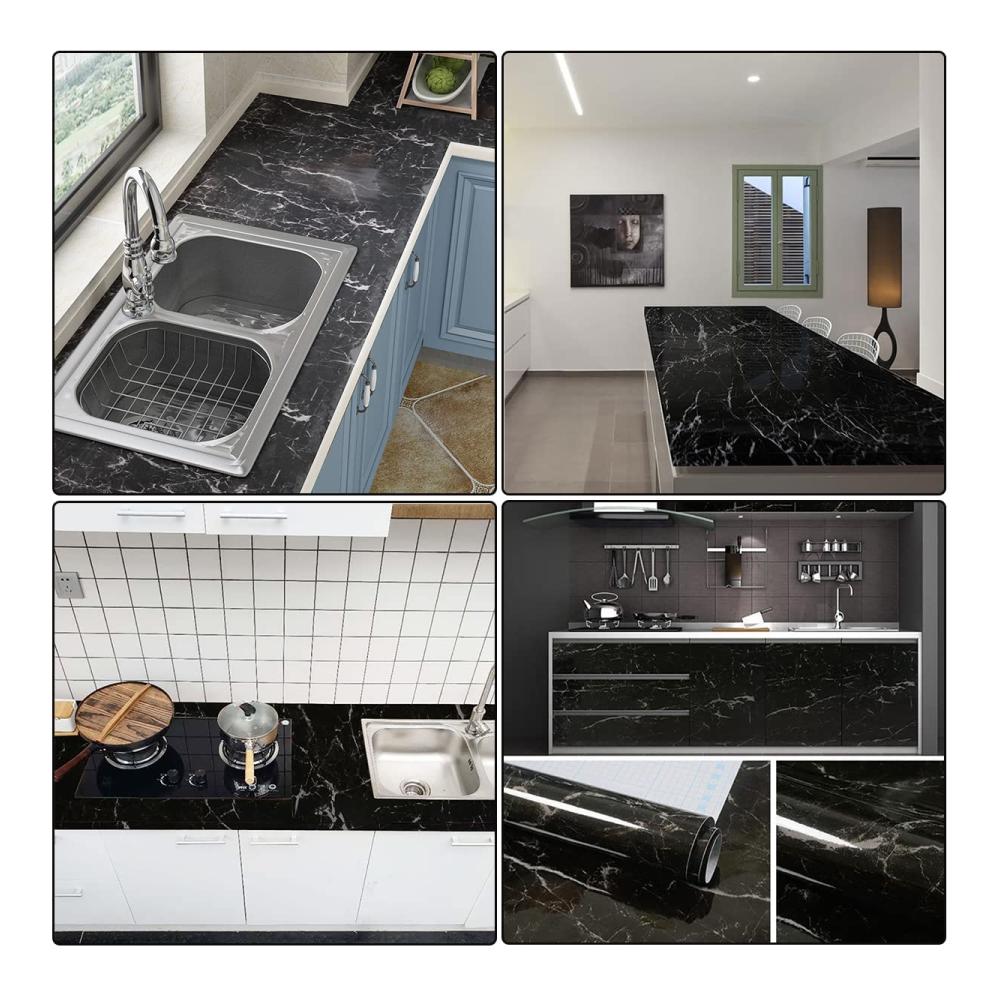 Marmor Klebefolie 60x500cm | Selbstklebend & Wasserdicht | PVC Möbelfolie in Schwarz | Dekofolie für Möbel Küche & Wand | Haftfolie für Möbelaufwertung