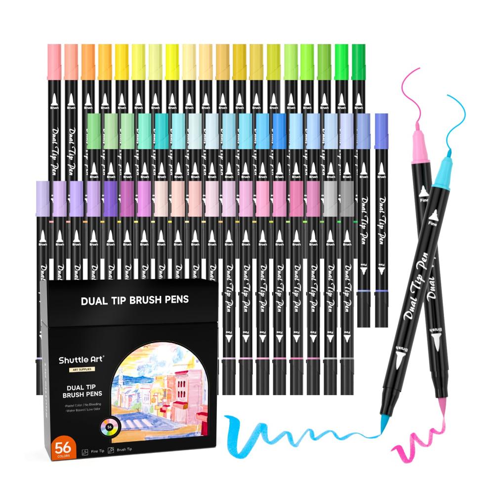 Entdecken Sie die Kreativität mit Shuttle Art 56 Pastellfarben Dual Brush Pen Art Marker - Feine und Pinselspitze für Kinder und Erwachsene - Ideal für Künstler Malbücher Kalligraph