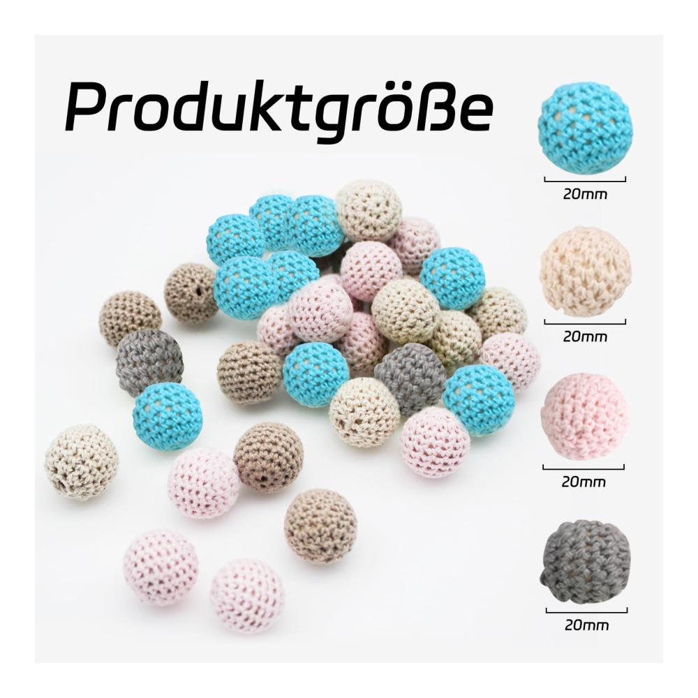 20er Packung DIY Hölzerne Häkelperlen - 20mm Bunte Holzkugeln für Stricken und Dekorationen - Handgefertigte Naturperlen mit Loch - Ideal für Schmuckherstellung und Bastelprojekte - Blau Rosa Beige Hellgrau enthalten