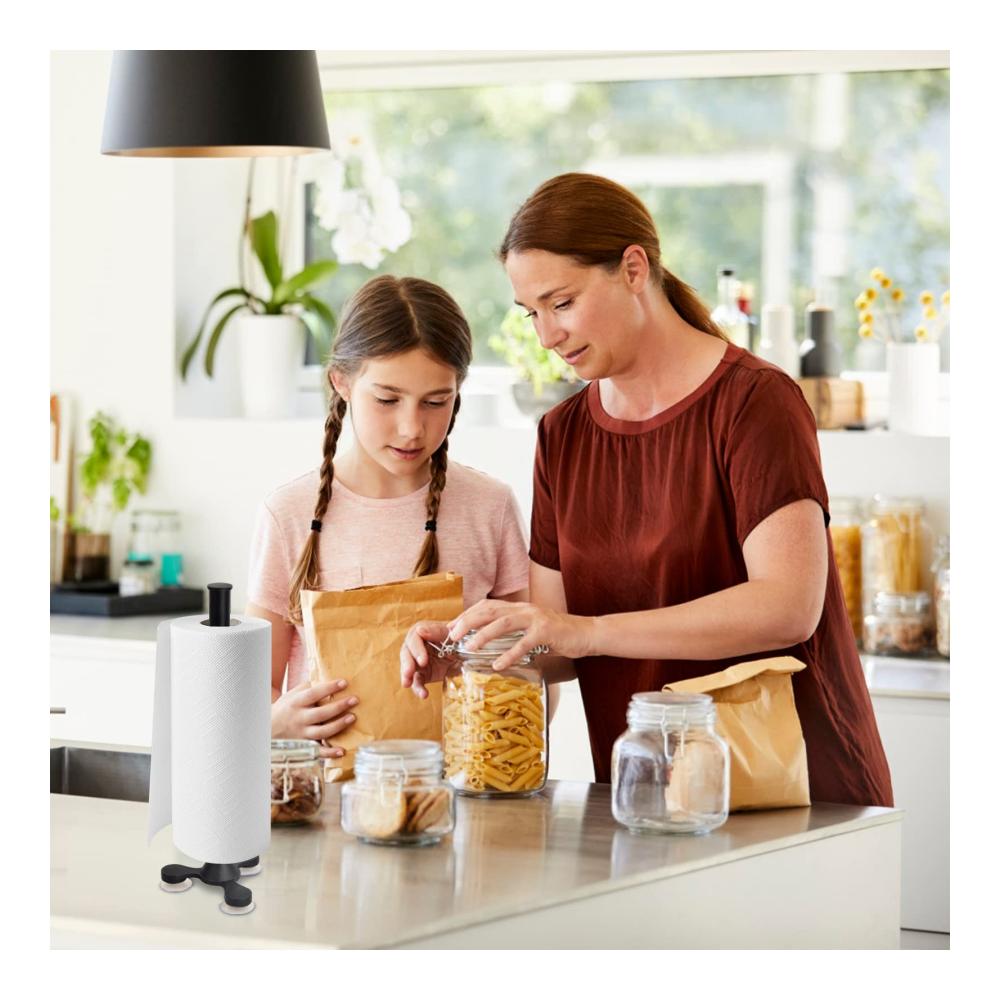 Edelstahl Küchenrollenhalter - Stabiler Stand & Modernes Design - Papierhalter für Küchenrolle - Schwarz - 35 * 9.5 * 3.5cm - Praktischer Rollenhalter & Platzsparendes Küchenaccessoire