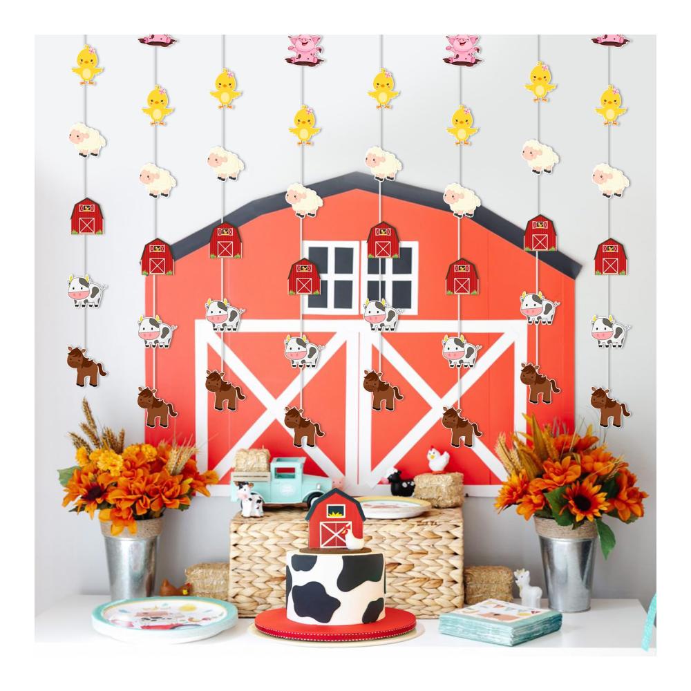 Rosa Bauernhof-Party Girlande mit Tiermotiven | Bauernhoftiere Banner für Mädchen Geburtstagsdekorationen | Barnyard Luftschlangen für ein unvergessliches Fest