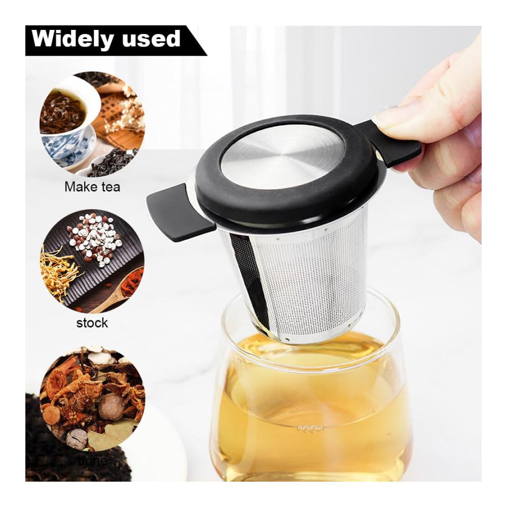 Premium Teefilter Set aus Edelstahl mit Deckel & Griffe - 2 Stück Feinmaschige Teesiebe für Loser Tee - Langlebige Teebeutel Alternative