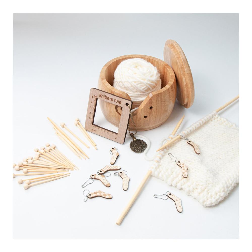 Praktische Nähschale Aufbewahrung für Garn Handarbeitsnadeln und mehr - Inklusive 8 Mini-Reparatur-Häkelnadeln und Sockenmarkierungsschnallen für Stricken