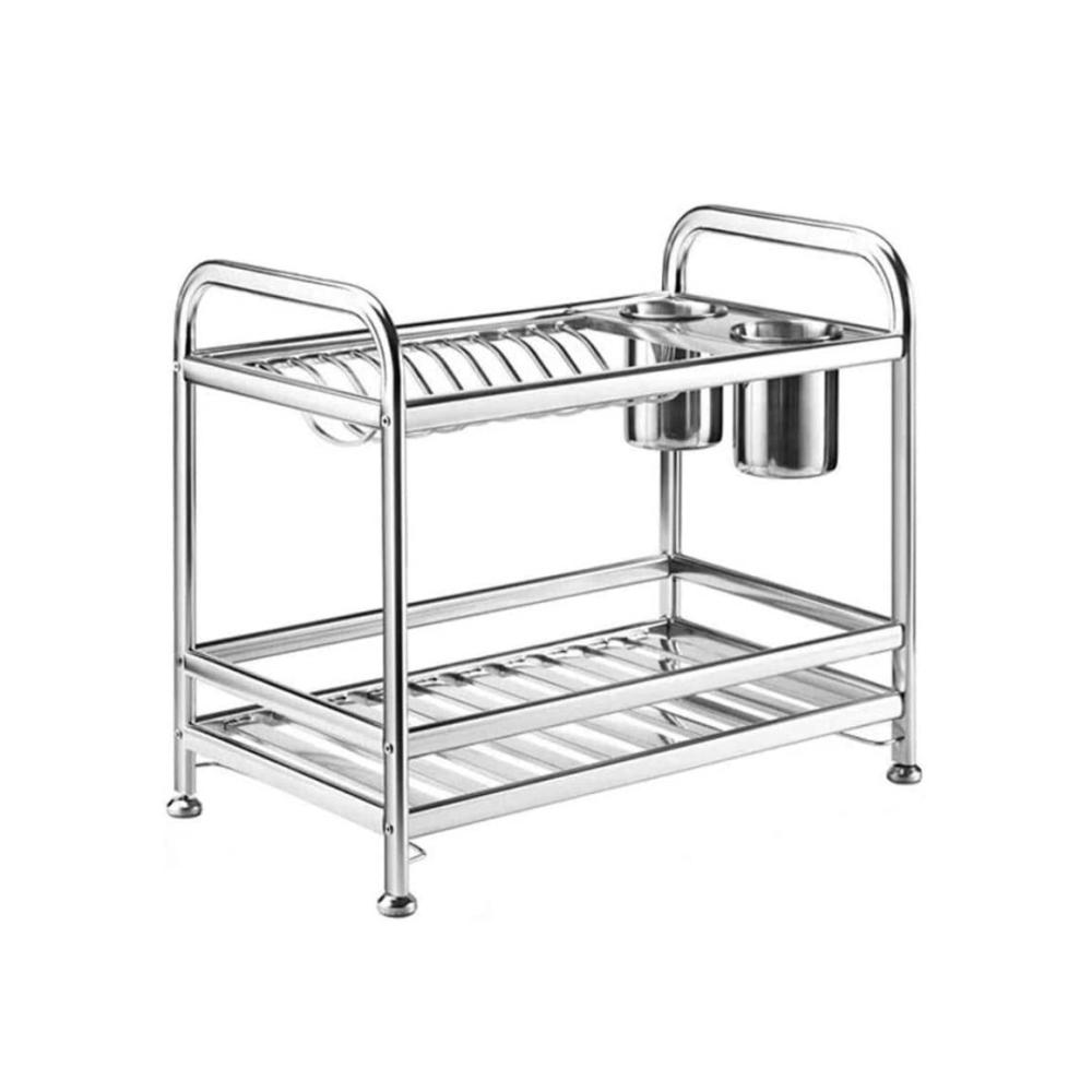 Abtropfgestell Edelstahl 2 Schichten-1 Organizer für Küche Essstäbchenhalter Regal Utensilienhalter - Ständer Platzsparendes Design Rostfrei Küchenorganizer für sauberes Geschirr