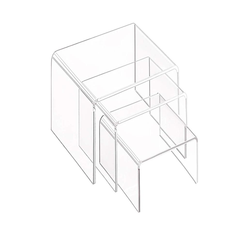 Erleben Sie Eleganz und Organisation mit unseren 3-stufigen Klaren Acrylvitrinenständern – Ideale Vitrinenregale für Figuren Buffets Cupcakes und Schmuck. Praktisch und stilvoll mit klebriger Schutzfolie für perfekte Präsentation. Entdecken Sie die Kunst der Präsentation