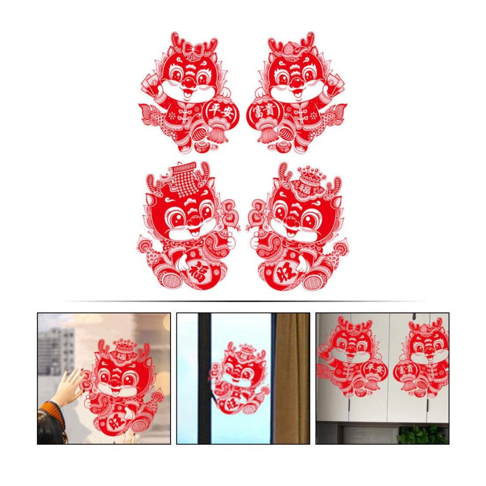 Bring Glück ins Haus! Chinesische Neujahrsdekoration – 2 Paar Drachen-Wandtüraufkleber für 2024. Festliche Mondneujahr Fensterbilder & Wandaufkleber für Frühlingsfest-Heimdekoration. Verschönern Sie Ihr Zuhause mit authentischer chinesischer Atmosphäre