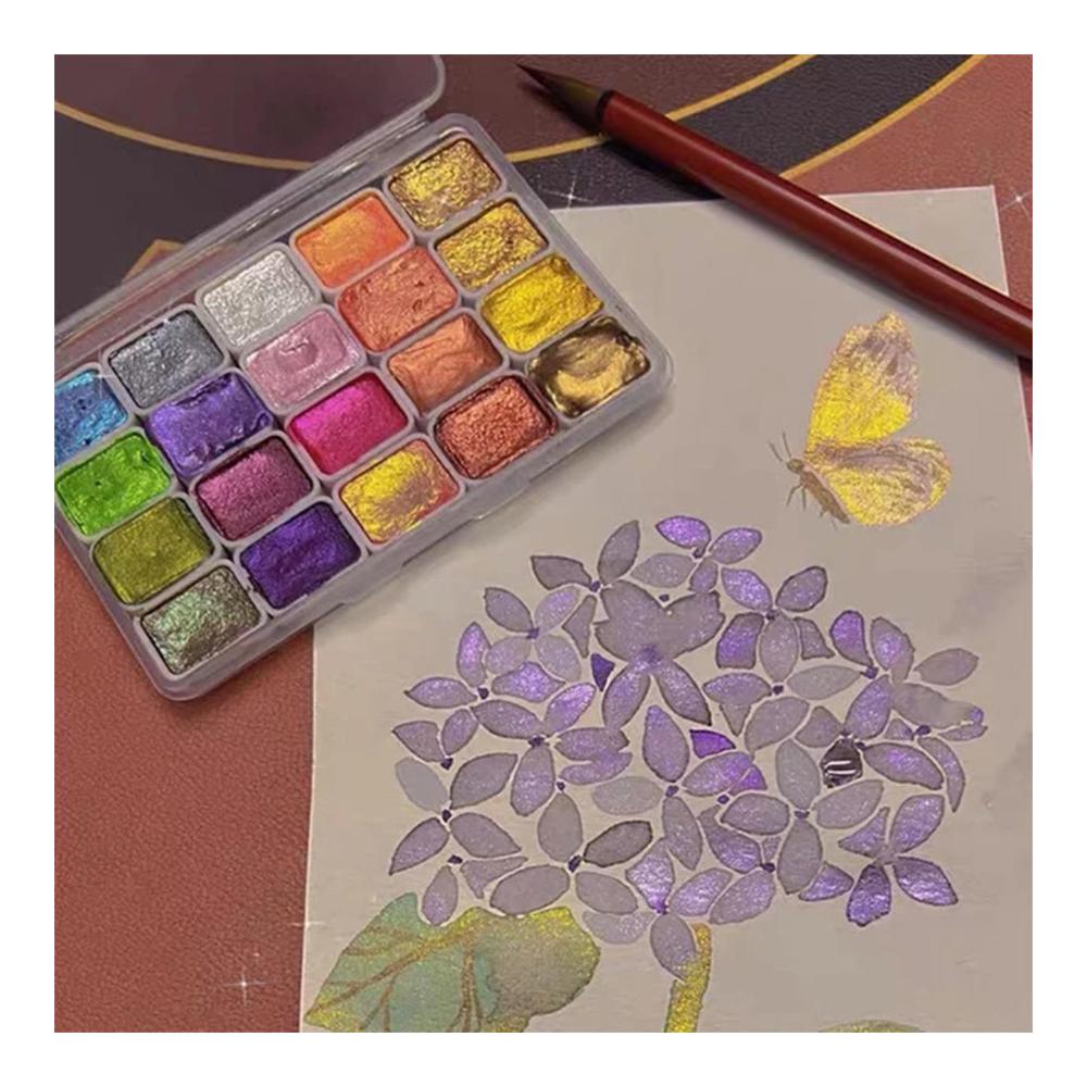 Kreative Vielfalt 20 Farben Aquarellmalfarben-Set mit Glitzereffekt | Tragbare Wasserfarbenbox mit Metallic- und Perlglanzfarben | Ideales Geschenk für Künstler und Malbegeisterte (1ml-A