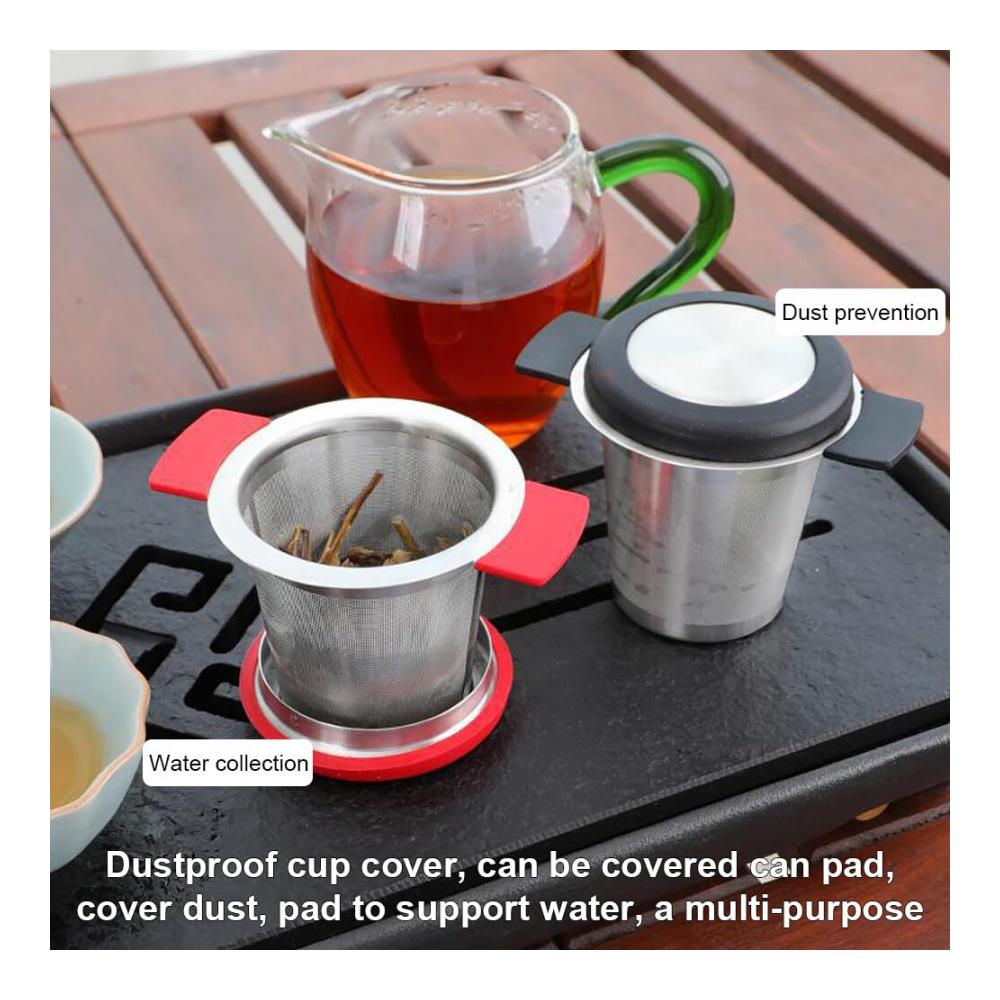 Premium Teefilter Set aus Edelstahl mit Deckel & Griffe - 2 Stück Feinmaschige Teesiebe für Loser Tee - Langlebige Teebeutel Alternative