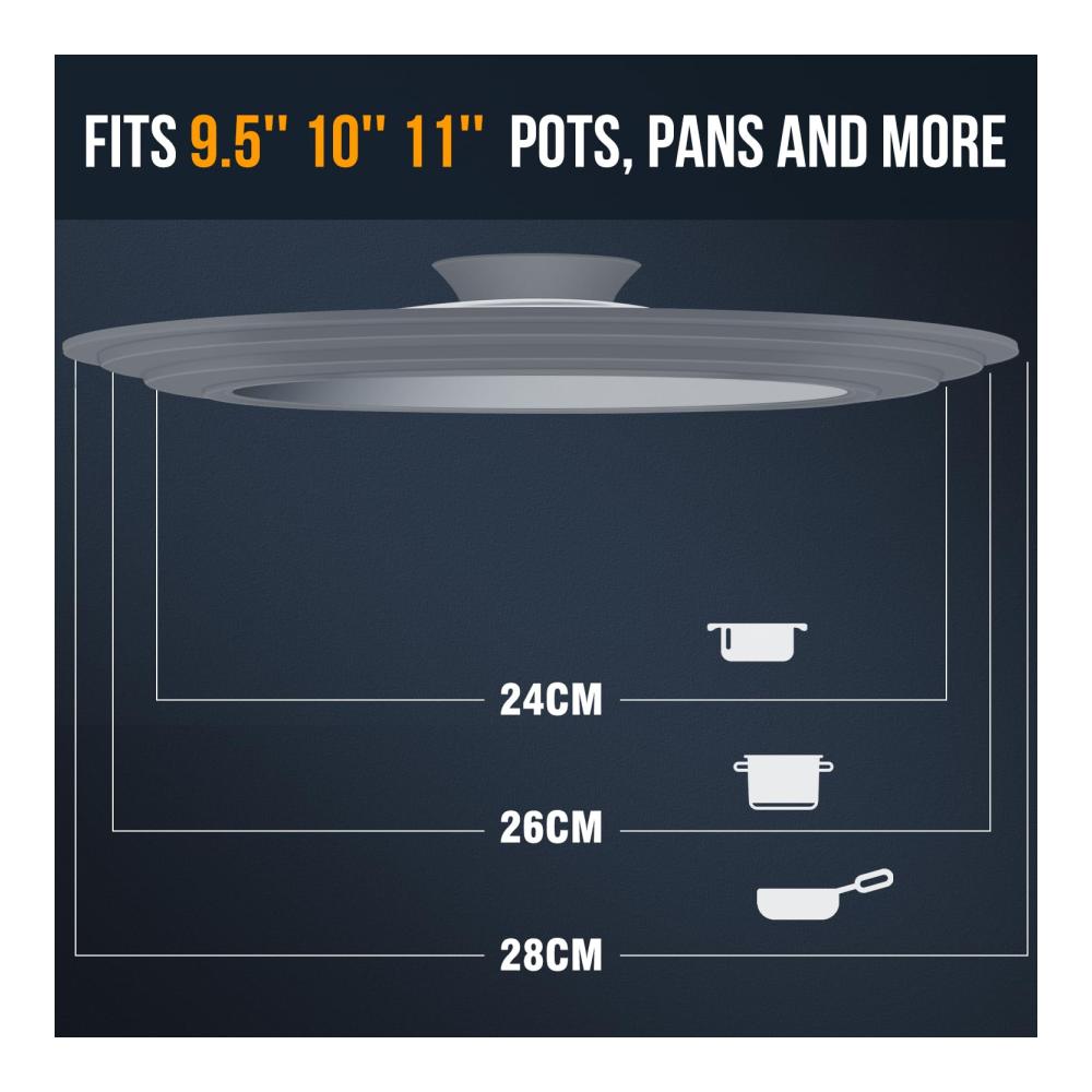 Hitzebeständiger Glasdeckel Set für Töpfe und Pfannen Ø 28 26 24 cm | Grau | Abgestufter Silikonrand | Perfekter Deckel für Kochen und Braten | Kochgesch