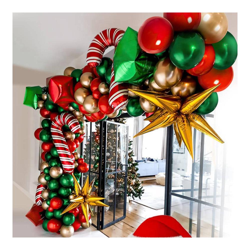 Festliche Weihnachtsluftballons 3X Grüne Goldene & Rote Bögen mit Süßigkeitenbox Girlanden & Sternenexplosion - Perfekte Weihnachtsdekoration