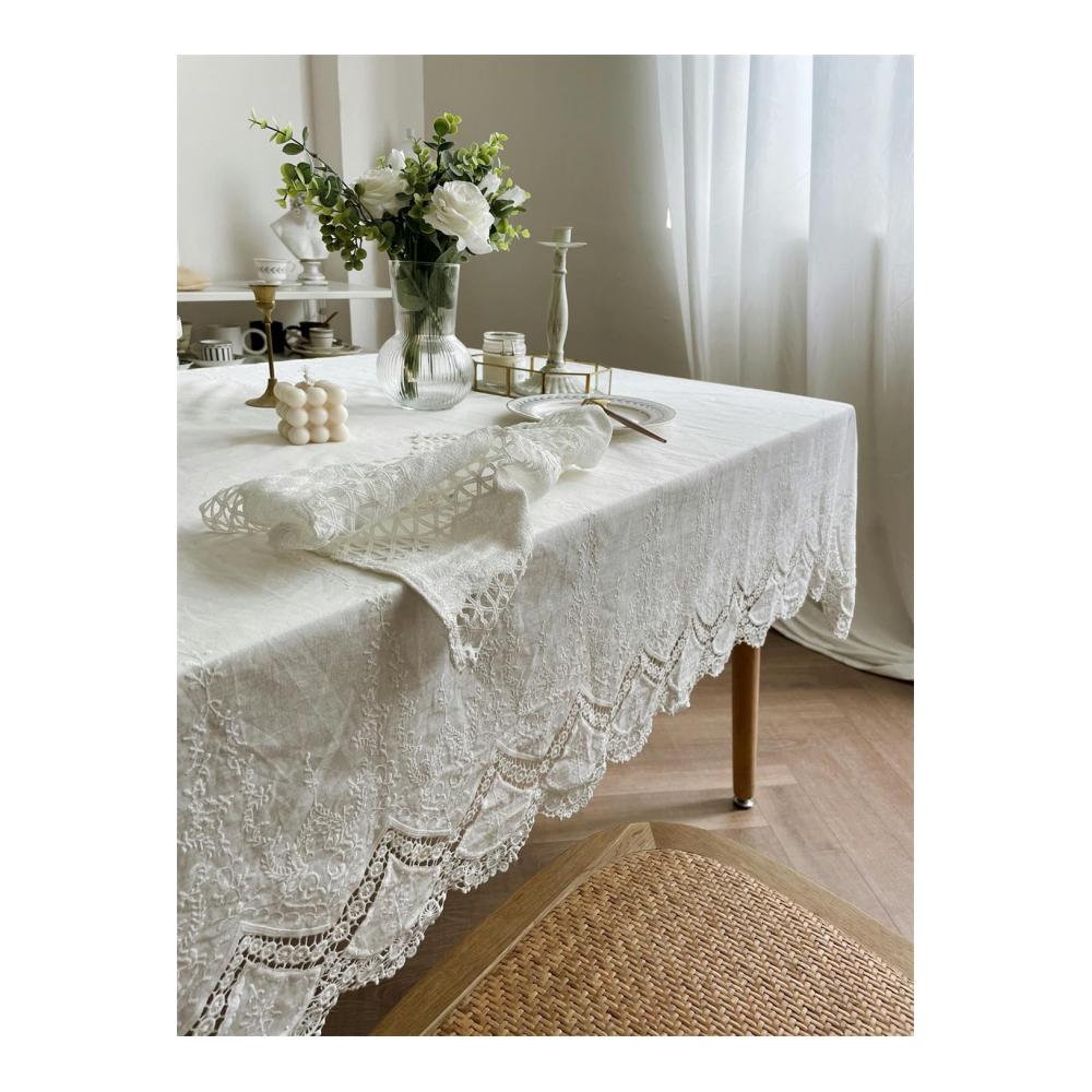 Edle Baumwoll-Tischdecke mit zarter Stickerei für stilvolle Küchendeko - Perfekt für Zuhause Partys und Hochzeiten - Tischdecken & Küchentextilien