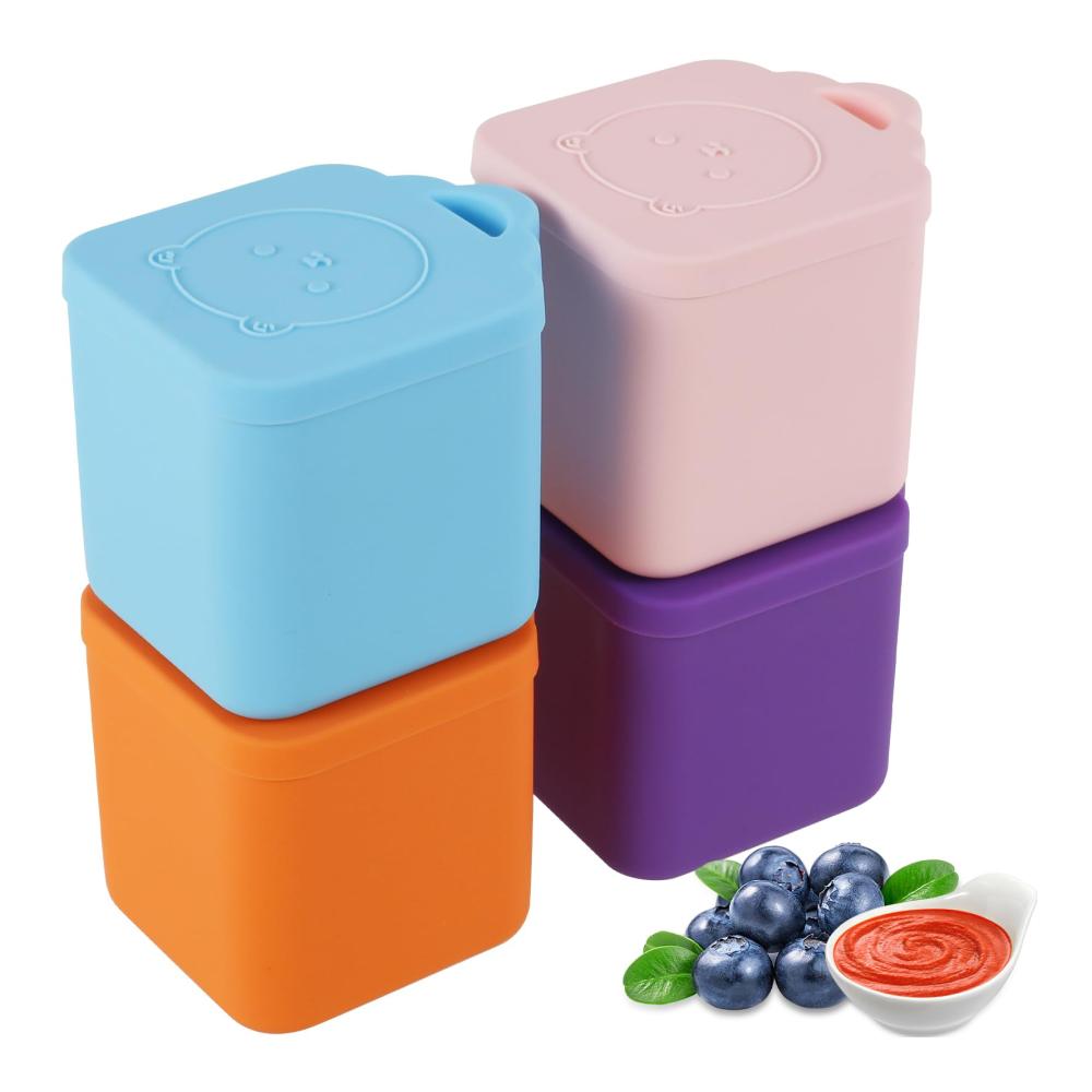4er Set Lunch-Boxen Auslaufsichere Salat-Dressingbehälter wiederverwendbare Sauce Container BPA-freie Silikon Tassen für Bento-Boxen - Perfekt für unterwegs