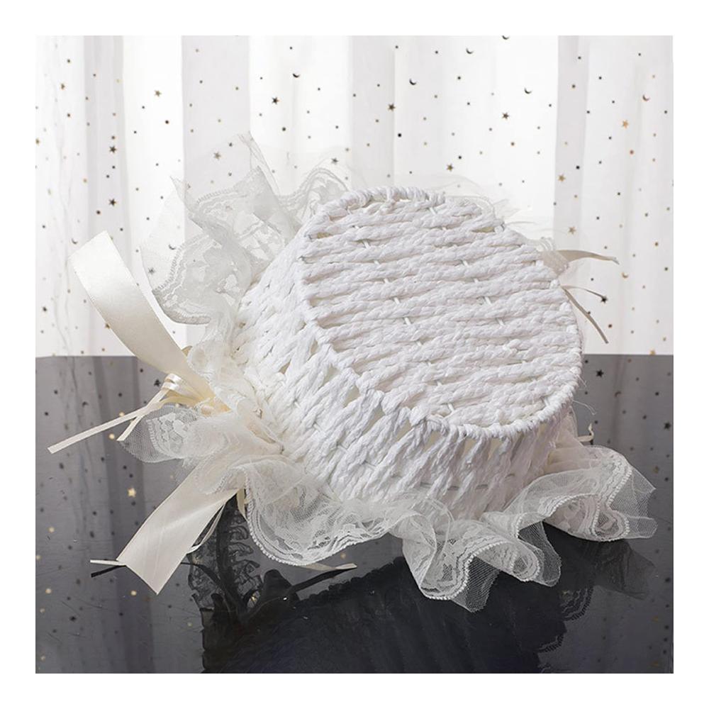 Handgefertigter Romantischer Blumenmädchenkorb aus Elfenbein mit Spitzengriff und Satinblumen | Ideal für Hochzeiten & besondere Anlässe | Hervorragendes Accessoire für zauberhafte Blumenmädchen (NA 1