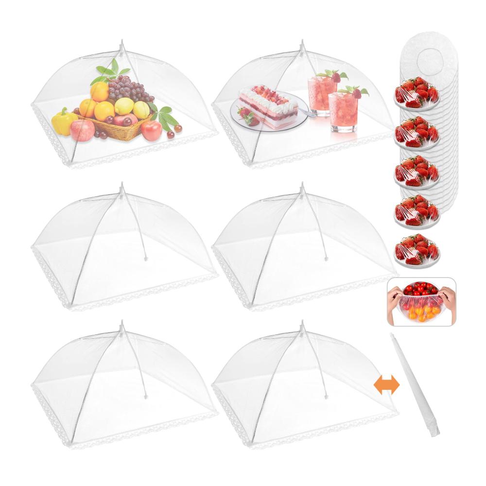Schützen Sie Ihre Speisen stilvoll! 6er Set Mesh-Lebensmittelabdeckungen & 40 elastische Schüsselabdeckungen - Ideal für Grillpicknicks im Freien. Praktischer Zeltschirm für hygienischen Genuss
