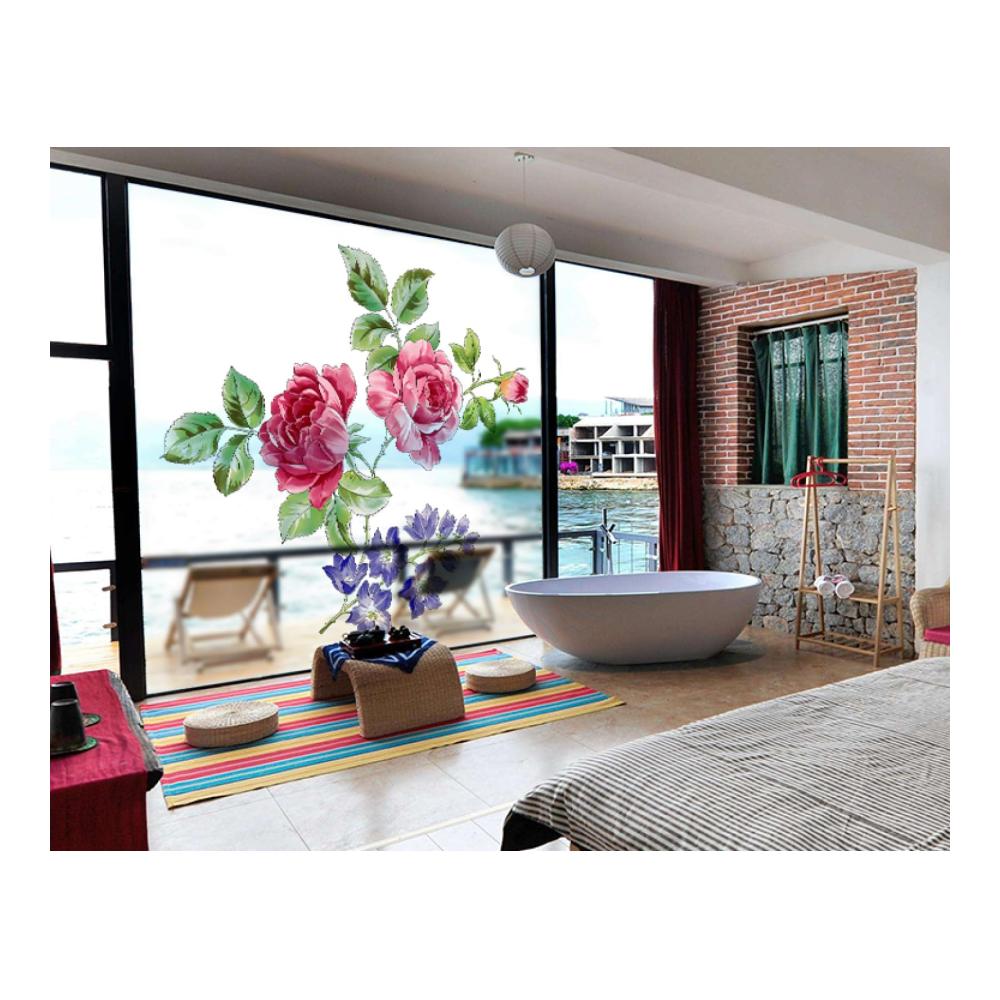 Moderne Fensterfolie in Lila und Rosa mit Pfingstrosenmuster | Blickschutz und stilvolle Dekoration | Selbsthaftend und leicht anzubringen | Sichtschutzfolie für Fenster in Home Office und mehr | 4P/58x60cm