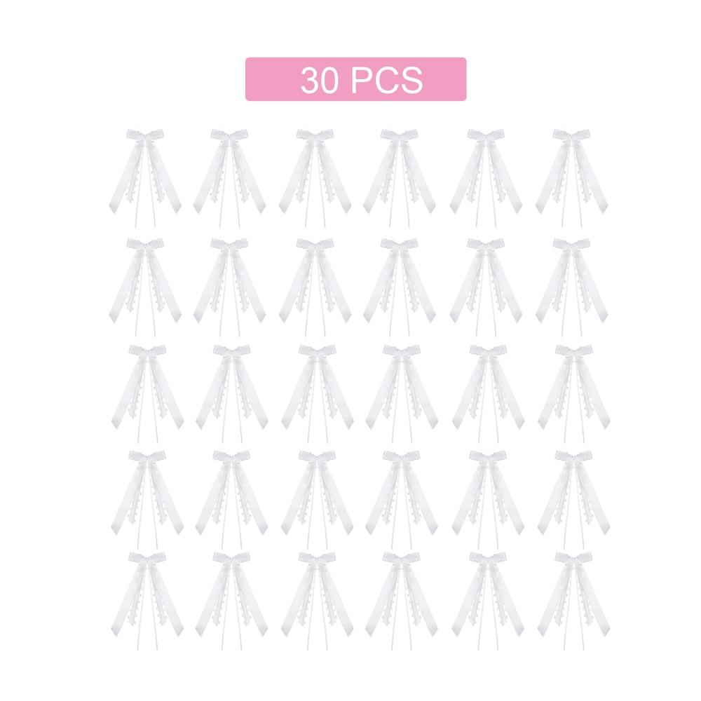 30 Stück Hochzeitsauto Schleifen Set | Weiße Antennenschleifen für Hochzeit & Party Deko | Autoschleifen aus Spitze | Schleifen &