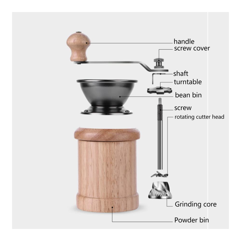 Manuelle Kaffeemühle aus Edelstahl und Holz | Handgemachte Retro-Kaffeemühle für frischen Kaffee | Handkaffeemühle für aromatische Genüsse | Helle Farbe