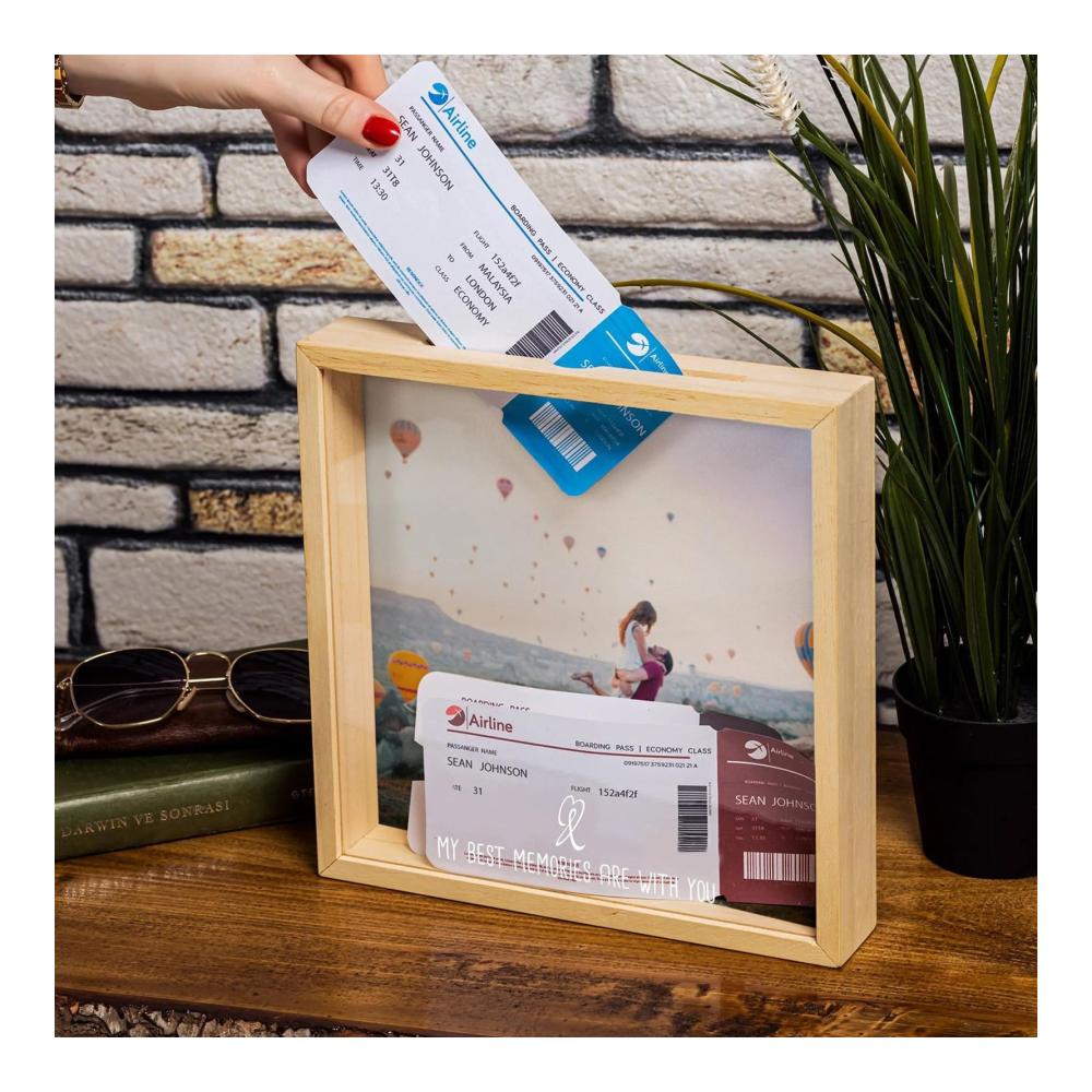 Objektrahmen Schattenbox für Reiseabenteuer Holzkiste für Hochzeiten Fotos Souvenirs Münzen & mehr - Kreative Geschenke für Erinnerungen & Dekorationen