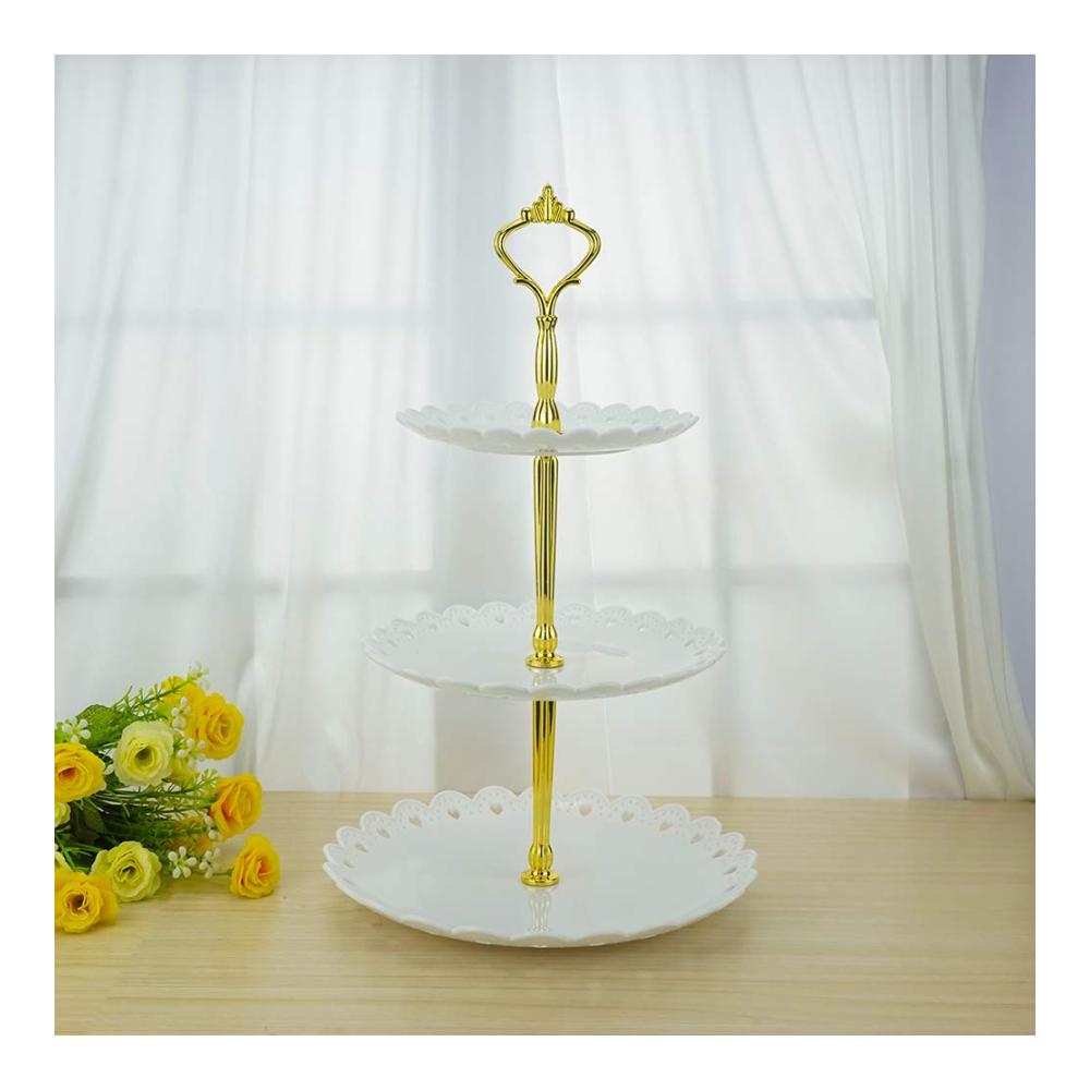 Edler Tortenständer aus Kunststoff | 3-stufiges Serviergeschirr in Weiß | Ideal für Partys Hochzeiten & Heimdekoration | Stilvolles Präsentieren von Desserts