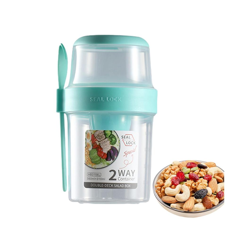 Glasbehälter & Töpfe 29oz tragbarer Joghurt-to-go-Becher mit Löffel | Reise-Müslischale für Overnight-Oats Müsli Milch & mehr