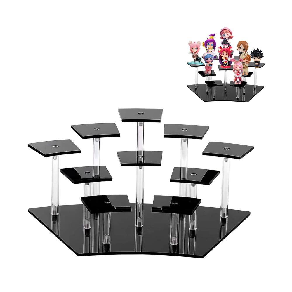 Stufen Acryl Organizer Riser Display Regal | Handgefertigt | Klar | 10 Tier Tischplatte Schmuckständer | Mehrschichtiger Präsentationsständer für Modelle und mehr (3 Ebenen inkl
