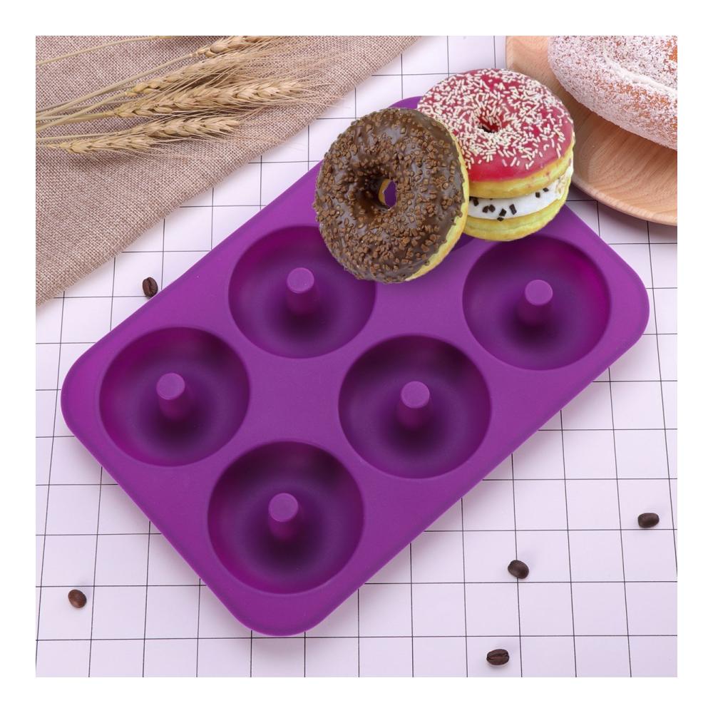 Backformen für Muffins & mehr - MEISO 6-Slot Silikon Antihaft Donut Formen 2er Set für Kuchen Kekse Bagels Muffins in Lila. Backspaß garantiert