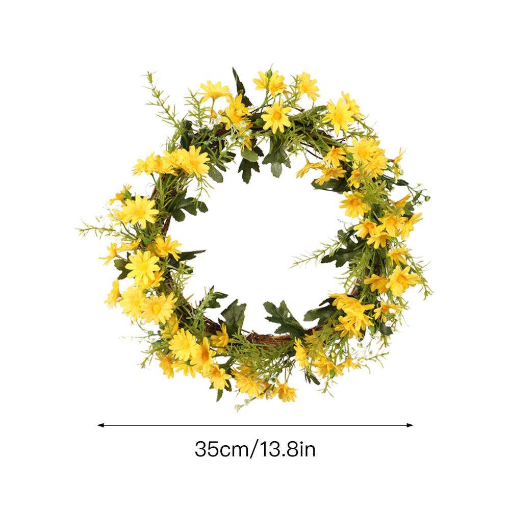 Blühender Gänseblümchenkranz aus Seidenblumen und Grün für Frühling und Sommer – Perfekte Bauernhaus-Dekoration für Fenster und Wände (Gelb 35cm