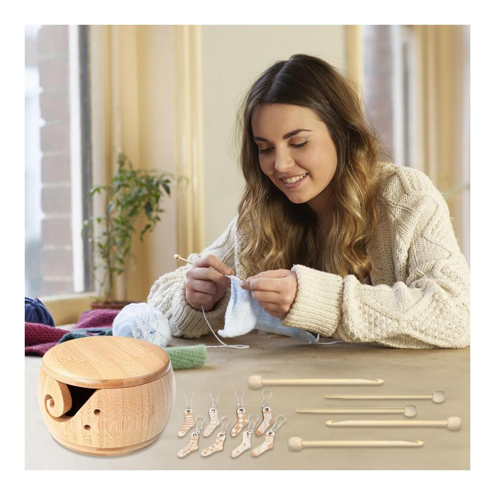 Praktische Nähschale Aufbewahrung für Garn Handarbeitsnadeln und mehr - Inklusive 8 Mini-Reparatur-Häkelnadeln und Sockenmarkierungsschnallen für Stricken