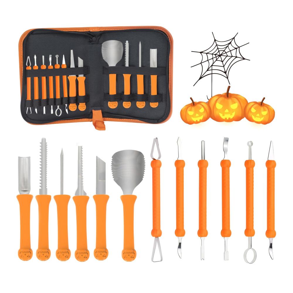 Professionelles Tranchiermesser-Set 7-teiliges Edelstahl-Kürbis-Schnitzwerkzeug für Halloween. Inklusive Tragetasche. Ideal für Erwachsene und Kinder. Ein perfektes Geschenk