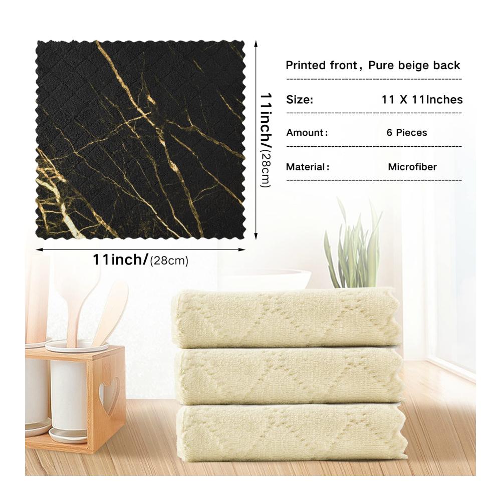 Premium Schwedische Geschirrtücher 6er Pack - Weich & Saugfähig - Küchentücher Set 28x28 cm - Stilvoller Gold/Schwarz Marmor Design - Perfekt für Küche & Ha