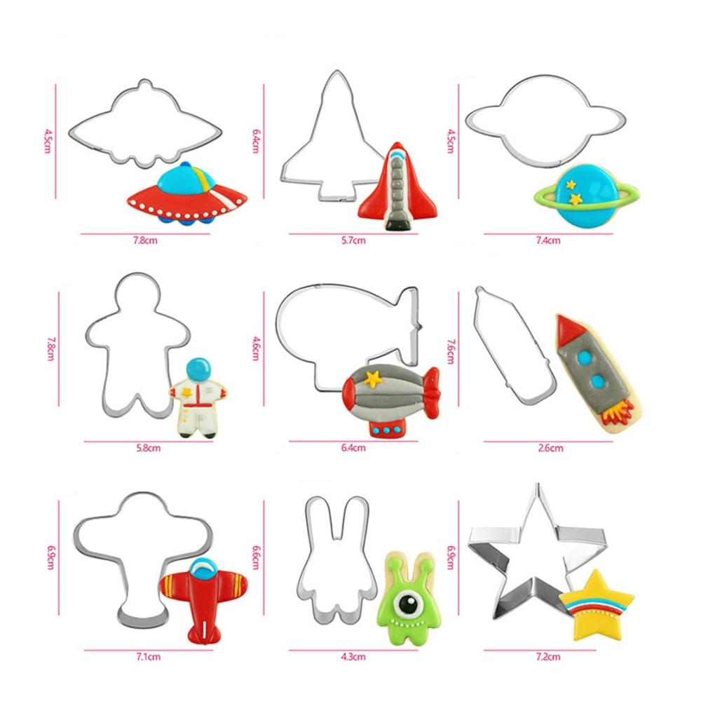Entdecken Sie die Galaxie des Backens 9-teiliges Ausstechformen-Set mit Weltraumschiff Sternflugzeug & Rakete - Aus Edelstahl für DIY Kekse Sandwiches Fondant & Kuchendekoration