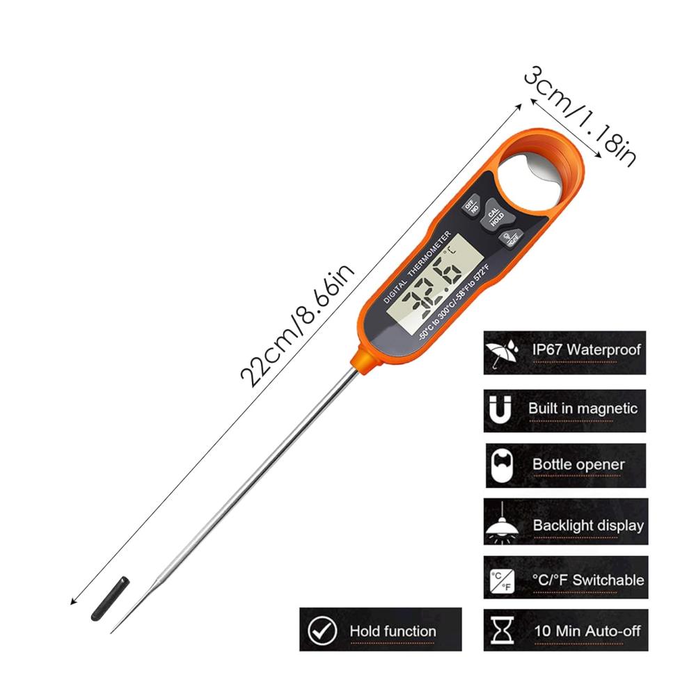 Digitales Bratenthermometer | Sofort ablesbare Fleischtemperatur | Multifunktionaler Lebensmittel-Thermograph mit Flaschenöffner-Design | Ideal für Braten Steaks