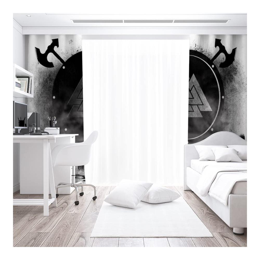 Premium Blickdichte Gardinenschals - 2er Set Wikinger Vorhang Verdunkelung für stilvolle Wohnräume - Modernes Design für Schlaf- und Kinderzimmer - 200x160cm Ösenschal