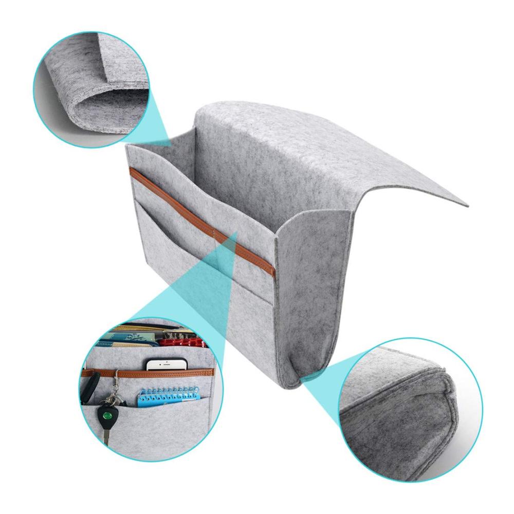 Zeitschriften- & Zeitungshalter Copiel Aufbewahrungstasche für Nachttisch | Platz für Telefon Fernbedienung Brille Buch Pad | Praktischer Bett-Organizer (Grau