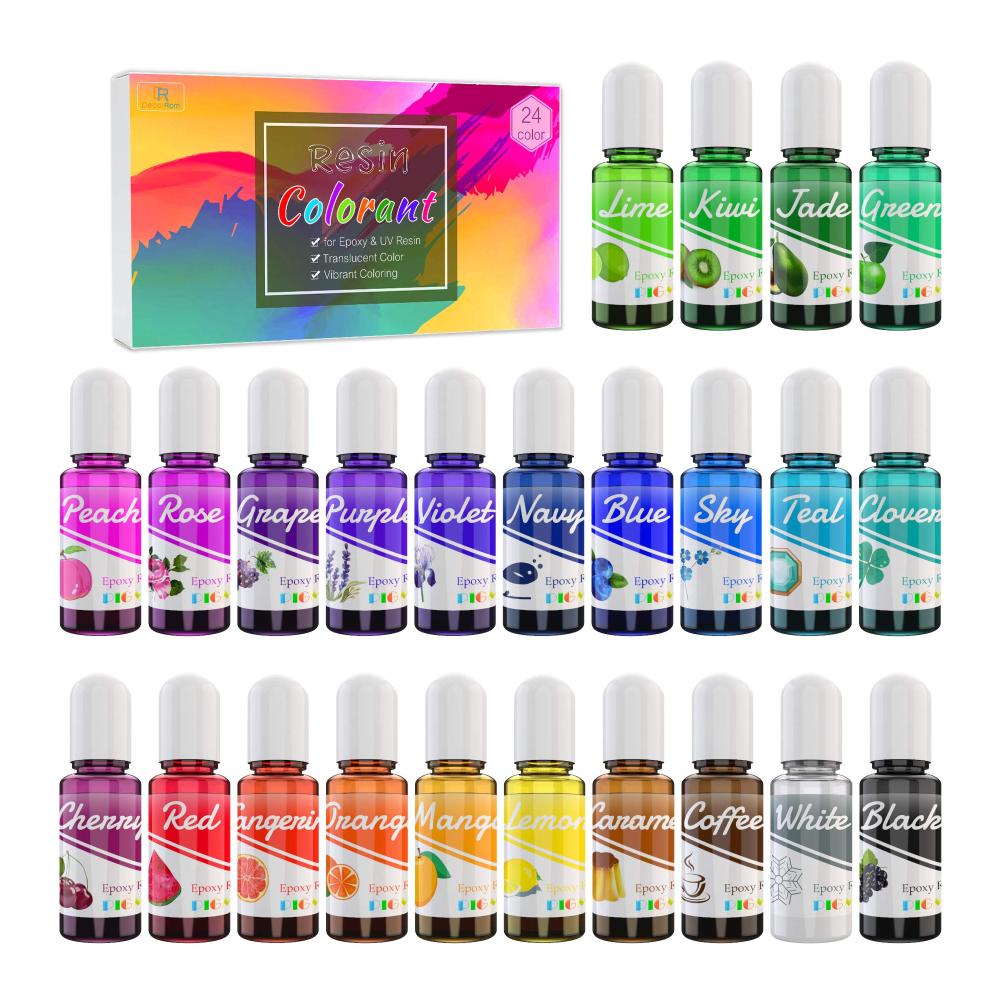 Brillante Farben für kreative Projekte - 24er Set flüssiger Epoxidharz Farbpigmente für Kunst Schmuck & DIY - UV-aktive Harzfarben für Becher Basteln & mehr - Hochwertige