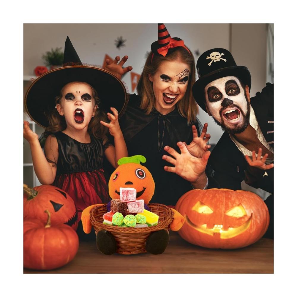 Handgewebter Bonbonservierer für Halloween Spukhafte Puppe als Obstschale & Süßigkeitenkorb - Dekorative Schale für Feiertagspartys & Tischdekoration - 4er Pack