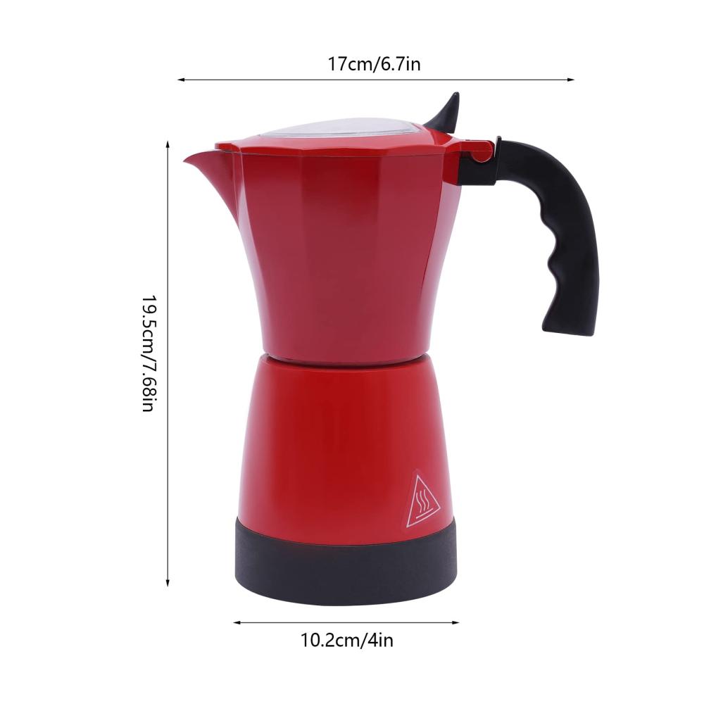Hochleistungs-Espressokocher Elektrischer Espresso-Kocher mit 300ml Kapazität 6-Tassen-Basis 480W Aluminiumlegierung 360° drehbar für Büro und Zuhause (Rot