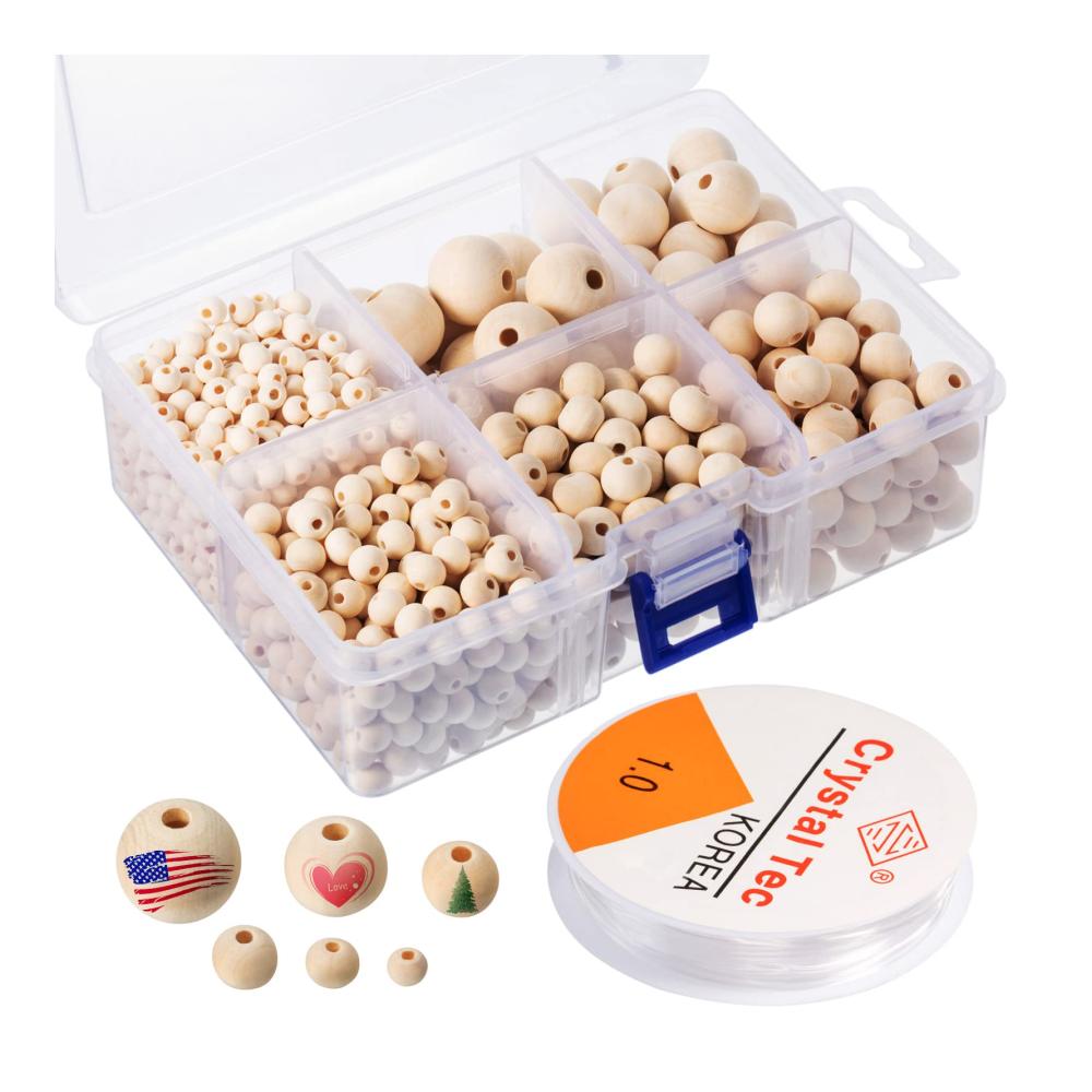 1105 Stück Natürliche Holzperlen Set - Runde Kugeln in 6 Größen (6-20mm) - Unbehandelte Holzperlen zum Basteln Schmuckherstellung & Dekoration - DIY Holzperlen & Zubeh