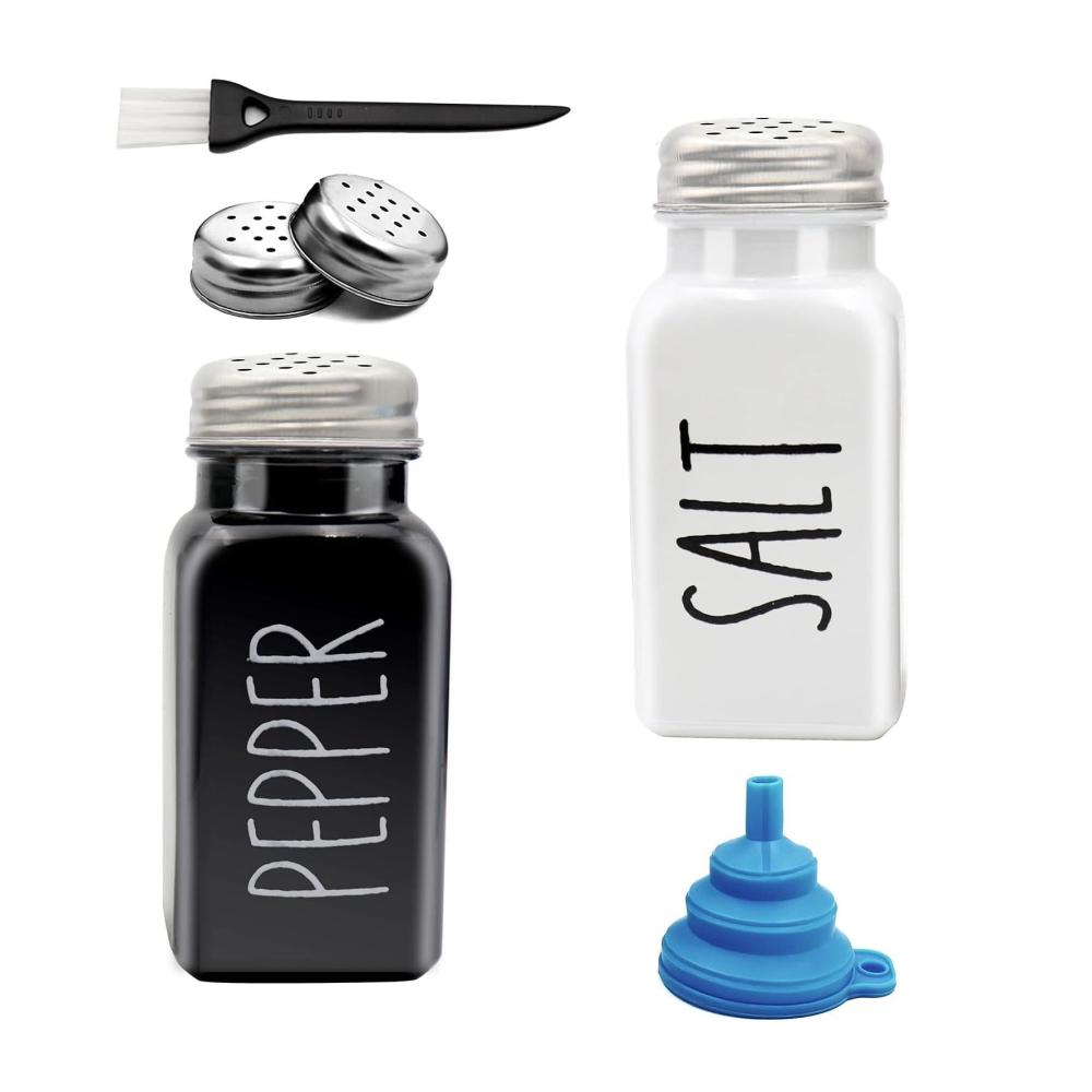 Glas Salz- & Pfefferstreuer Set - Elegante Gewürzspender für Küche und Tischdekoration - Perfekt für Home Dining Hochzeiten und Geschenke - Schwarz-Weiß Design - 2 Stück