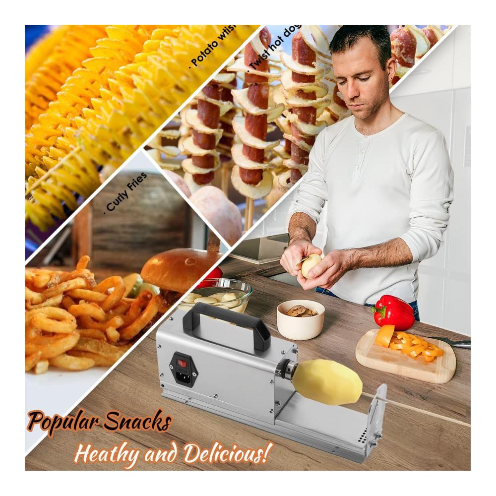 Entdecken Sie die Effizienz Elektrischer Kartoffelschneider - 40 W Kommerzielle Pommes-Maschine - Spiral-Kartoffelschneider mit 200 U/min - Hergestellt aus Edelstahl