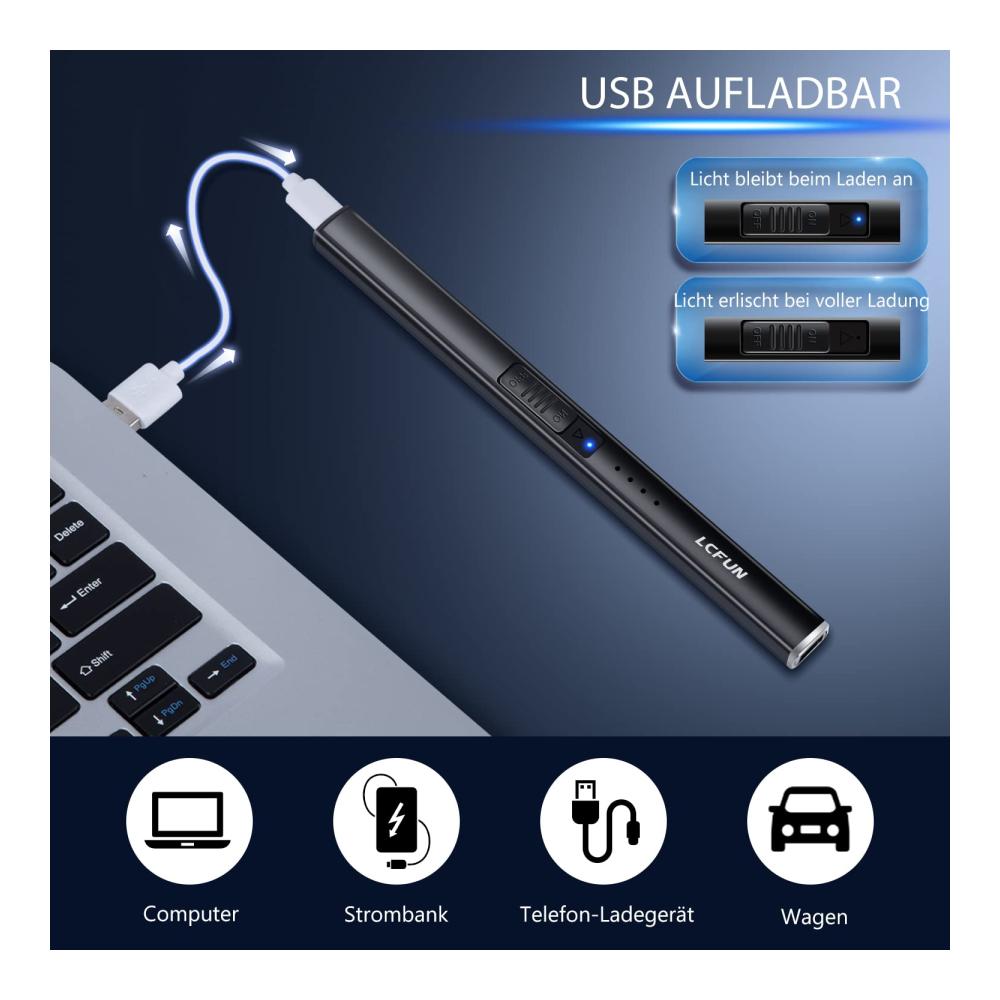 Elektrisches Lichtbogen Feuerzeug | USB aufladbar & winddicht | Stabfeuerzeug für Kerzen Grill und Feuerwerk | Plasma Feuerzeug elegant und langlebig | Wiederaufladbares Feuerzeug für den