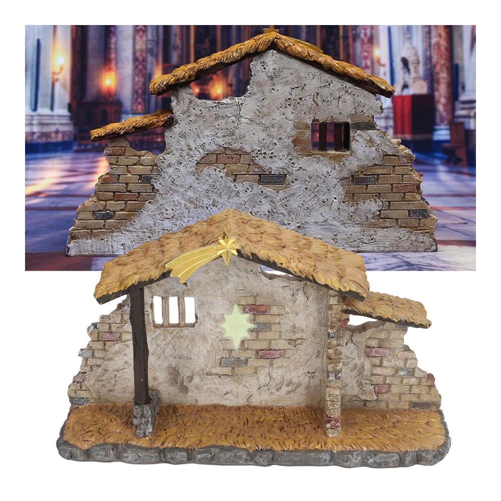 Weihnachts-Krippenstatuen – Fein detaillierte Krippenhütte für Desktop – Lebendige Weihnachtsdekoration aus Kunstharz – Perfekte Tischkrippen-Geschen