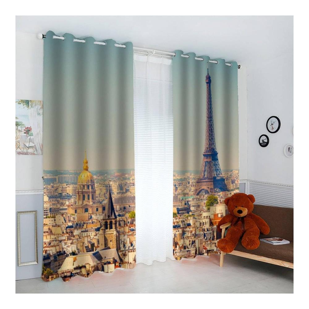 Erleben Sie Luxus und Eleganz mit unseren Schiebevorhängen - 2 Stück 3D Paris Eiffelturm Gardinen für das Schlafzimmer - Geräuschreduzierung - Hochwertige Abdunklungsvorhänge - 220