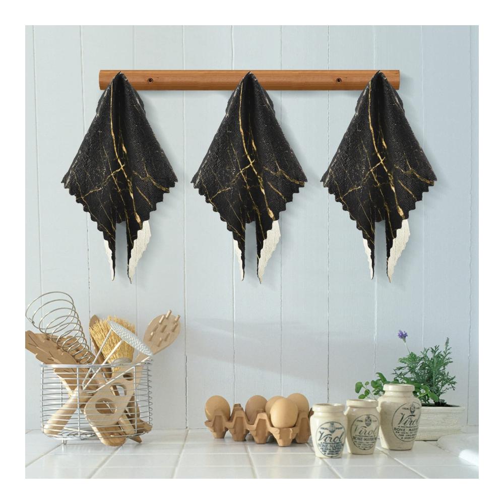 Premium Schwedische Geschirrtücher 6er Pack - Weich & Saugfähig - Küchentücher Set 28x28 cm - Stilvoller Gold/Schwarz Marmor Design - Perfekt für Küche & Ha